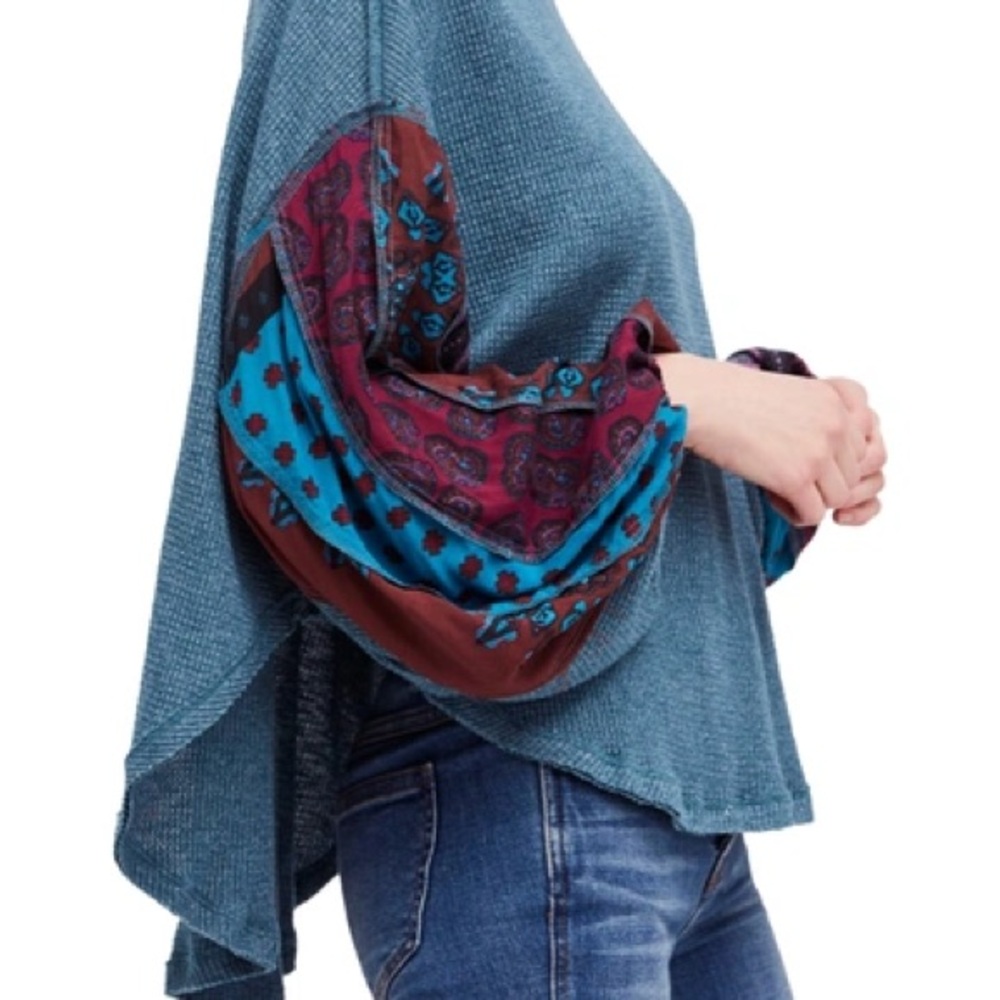 Free People Blue and Multicolor Boho Top